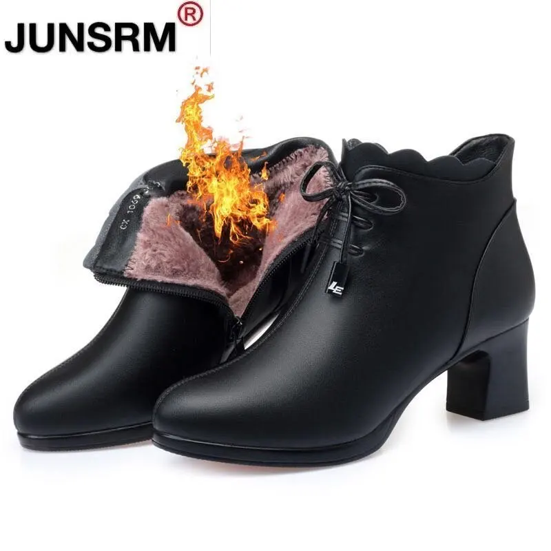 

INS HOT Women ankle boots natural leather upper autumn and winter Pointed toe thick heel Fashion classic Europe women shoes