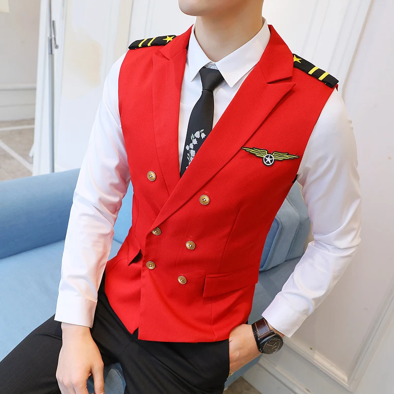 New Arrival Chaleco Hombre Solid Color Small Crown Embroidery Man Fashion Slim Fit Vest Nightclub Hairstyle Division | Мужская одежда