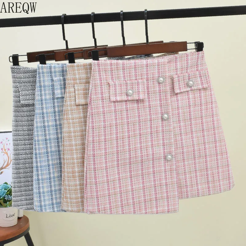 Корейская Ulzzang Осенняя Женская юбка новая Асимметричная шерстяная клетчатая