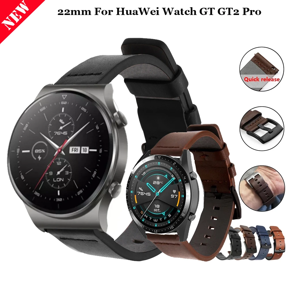 

Watch Band 22mm Genuine Leather Strap For Huawei GT 2 46mmGT2 Pro Watch Strap Replacements Honor Magic 1 2 46mm Watch Mens Strap