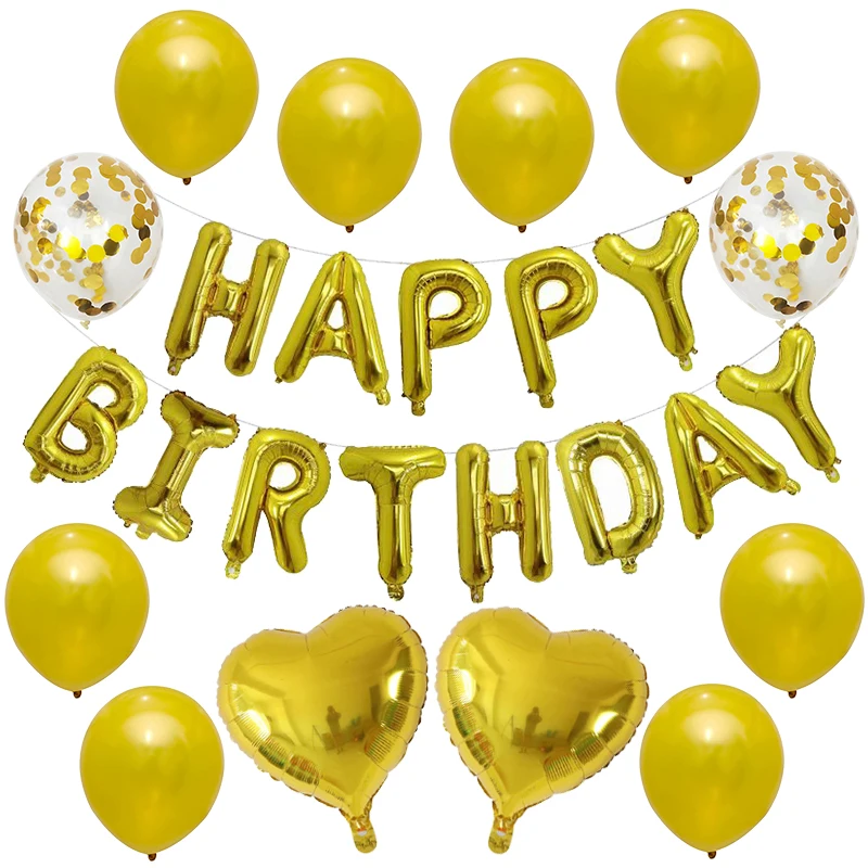 Серебристыми буквами шары с днем рождения Фольга воздушные золотыми конфетти