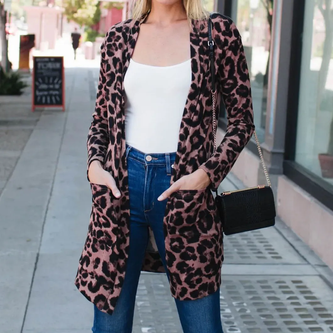 Леопардовый кардиган женский свитер с длинным рукавом на осень и зиму мода 2019