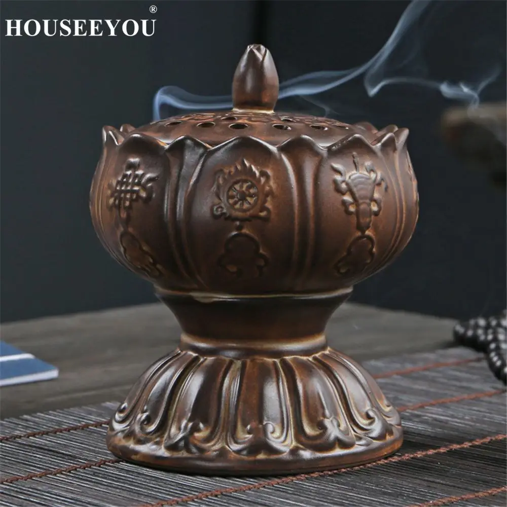 Буддизм лотоса Керамика катушки Ладан плита горелки агаровое дерево сандаловое