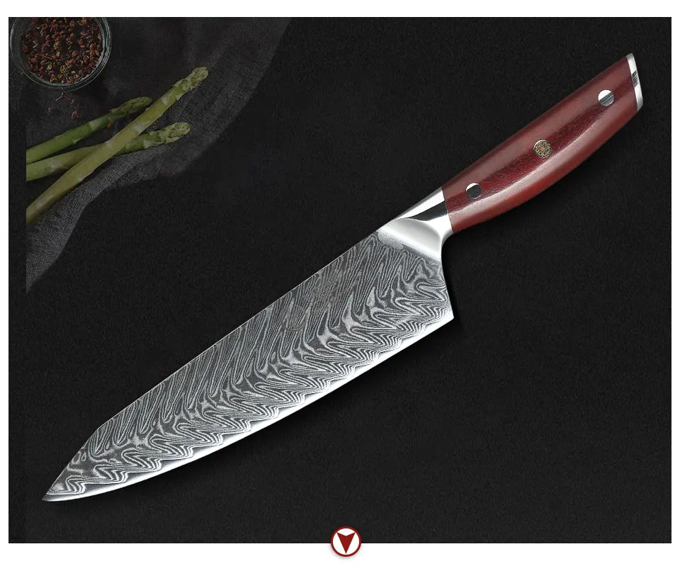 YARENH, 8 дюймов, кухонные ножи, 67 слоев, дамасский нож шеф-повара, профессиональный нож для приготовления мяса, овощей, японский нож, палисандр, ручка