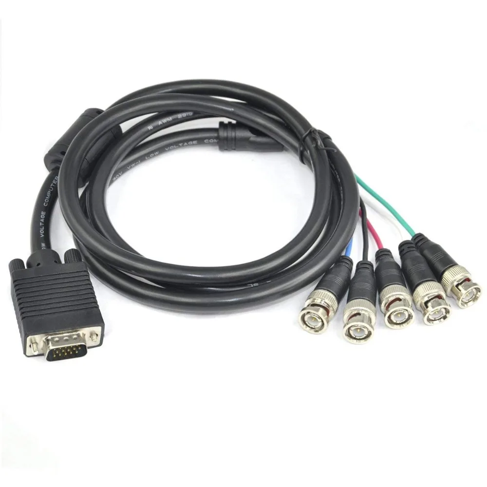 ЧЕРНЫЙ SVGA до 5 BNC RGB кабель монитора VGA Lead 59 &quotсоединения видео Кабель 1 8 м |