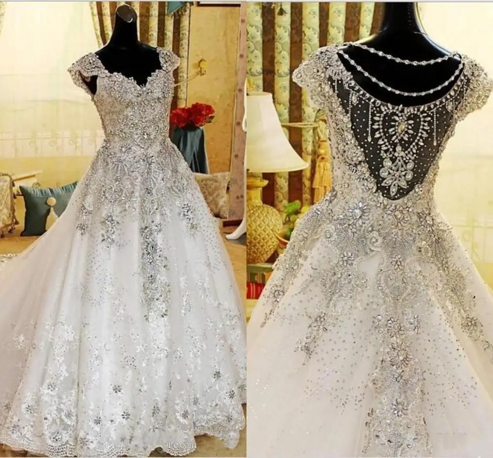 

Mariage A Line Wedding Dress V Neck Bling Beading Crystal Bridal Gowns 2022 Nigeria abito da sposa Vestidos De Noiva