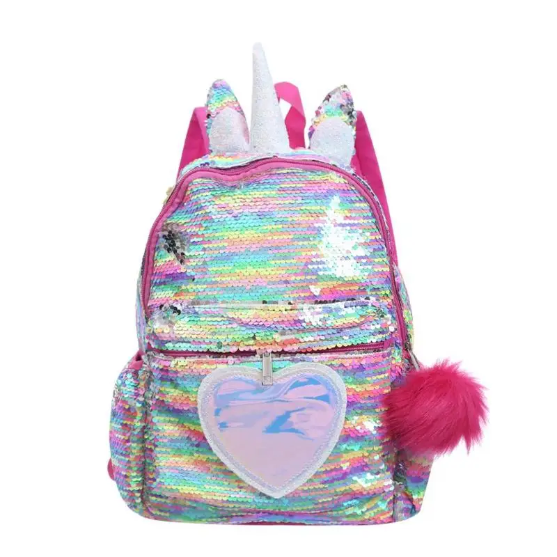 Cute Heart Sequins Travel Backpacks Kids Girls Glitter Shoulder Schoolbag