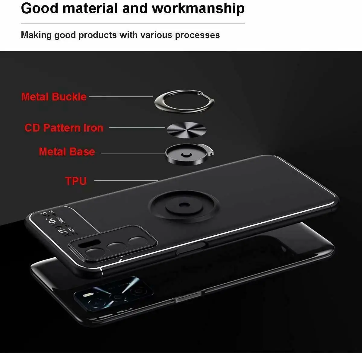 Funda para OPPO A16S, carcasa de tel&eacute;fono con soporte a prueba de golpes con armadura de anillo + Vidrio Templado-2