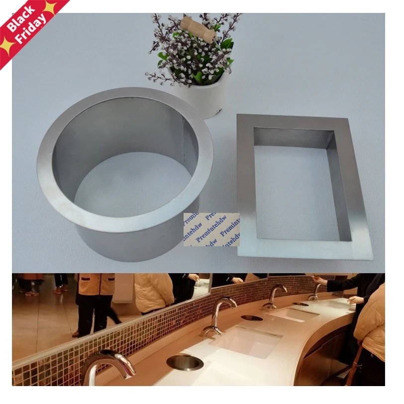 

304 stainless Steel Square Round Built-in Drop In Countertop Bench Top Waste Trash Chute Grommet No Cover Bathroom Hotel Public