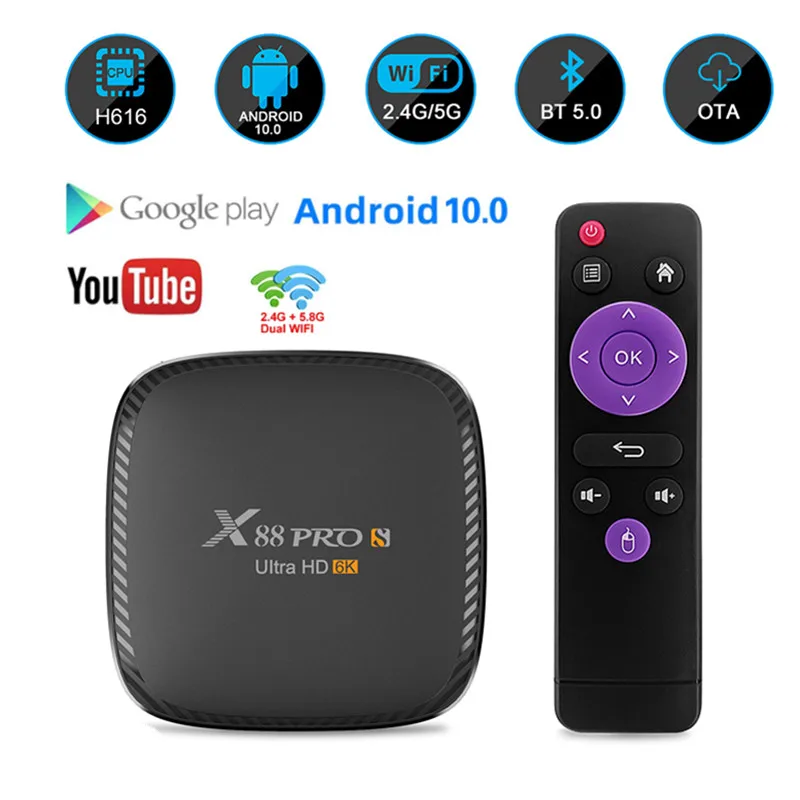Caixa de ТВ x88 pro s allwinner h616 Android 10 0 2 4g &amp 5g duplo бруски Wi-Fi 4k 3d bluetooth 5 h. 265 conjunto с милыми