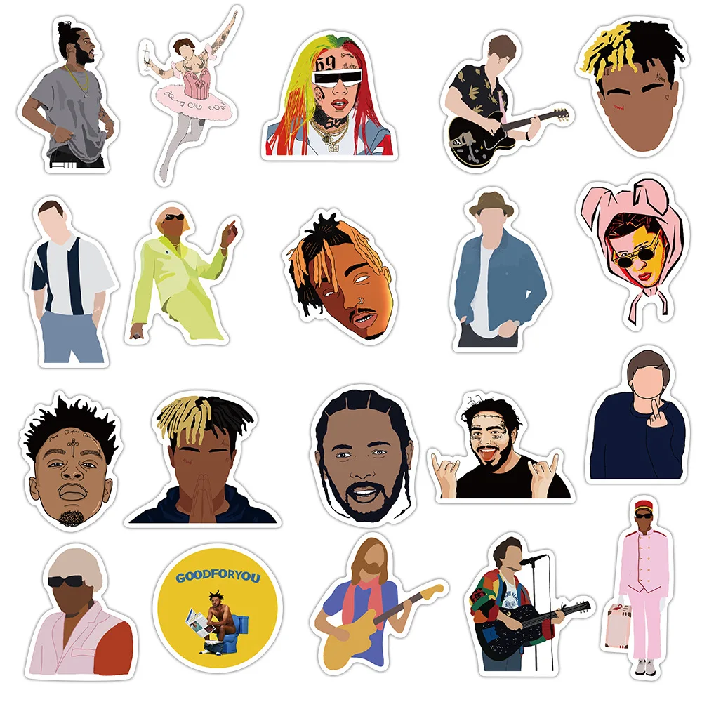 

50Pcs Hip Hop Singer Cartoon Funny Stickers For Laptop Notebook Phone Luggage Scrapbooking Decorative Stationery Sticker Decals