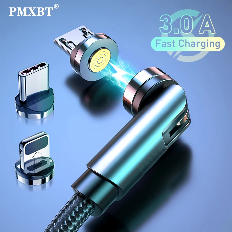 

540 Rotate Magnetic Micro USB Type C Cable 3A Fast Charging Data Cord For iPhone 12 Pro Mobile Phone Charger USB C Charge Cable