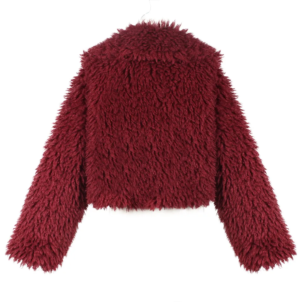 

Womens Warm Faux Coat Jacket Winter Solid Turn Down Collar Outerwear Woman Long Sleeve Winter jacket Ladies