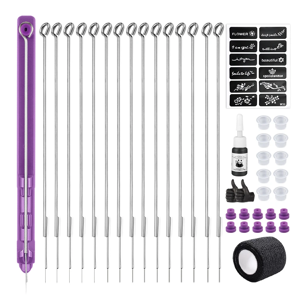 

Hand Poke Stick Tattoo Kit DIY Tattoo Supply Ink Gloves Ink Cup Tattoo Needles Set Needles for Tattoo Tattoo Stick and Poke Kit