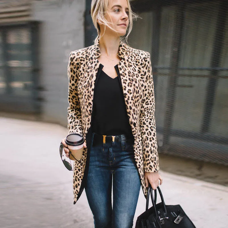 Local stock Women's Long Sleeve Blazer Cardigan Tops Leopard Print Coat Jackets Formal Suit | Женская одежда