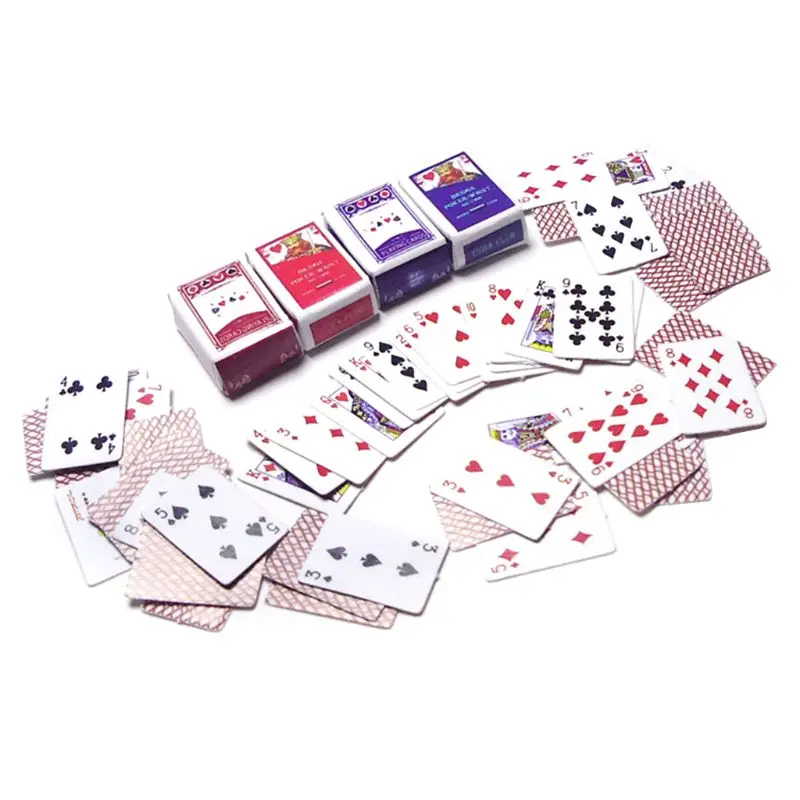 2 комплекта миниатюрный покер 1:12 мини кукольный домик игральные карты Модель