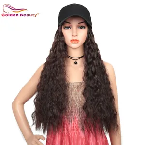 Длинные кудрявые синтетические парики для женщин, парик для наращивания волос со шляпой, парик, все-в-одном, Женская бейсбольная кепка, Золотая красота