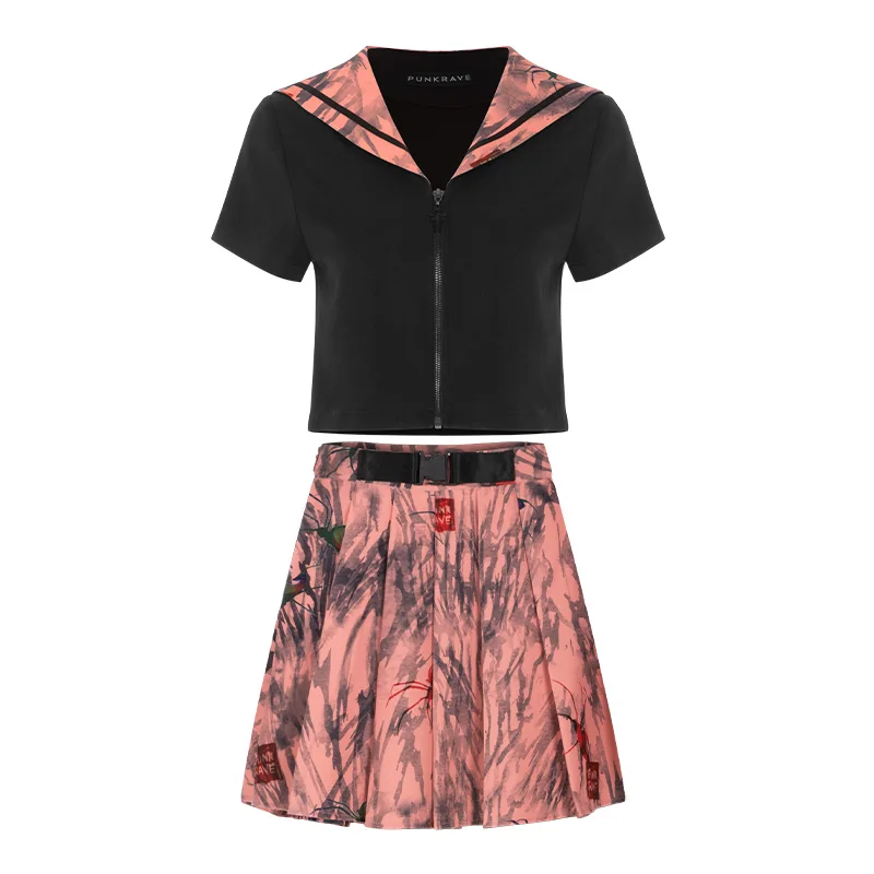 Женская короткая униформа летний топ с высокой талией плиссированная юбка