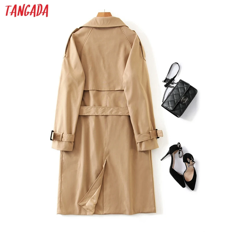 

Tangada Women England Style Classic Khaki Trench Coat with Belt 2021 Autumn Elegant Long Sleeve Office Ladies Outwear 2Z02