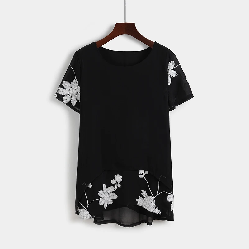 Летняя новая свободная двухслойная шифоновая рубашка с вышивкой для отдыха