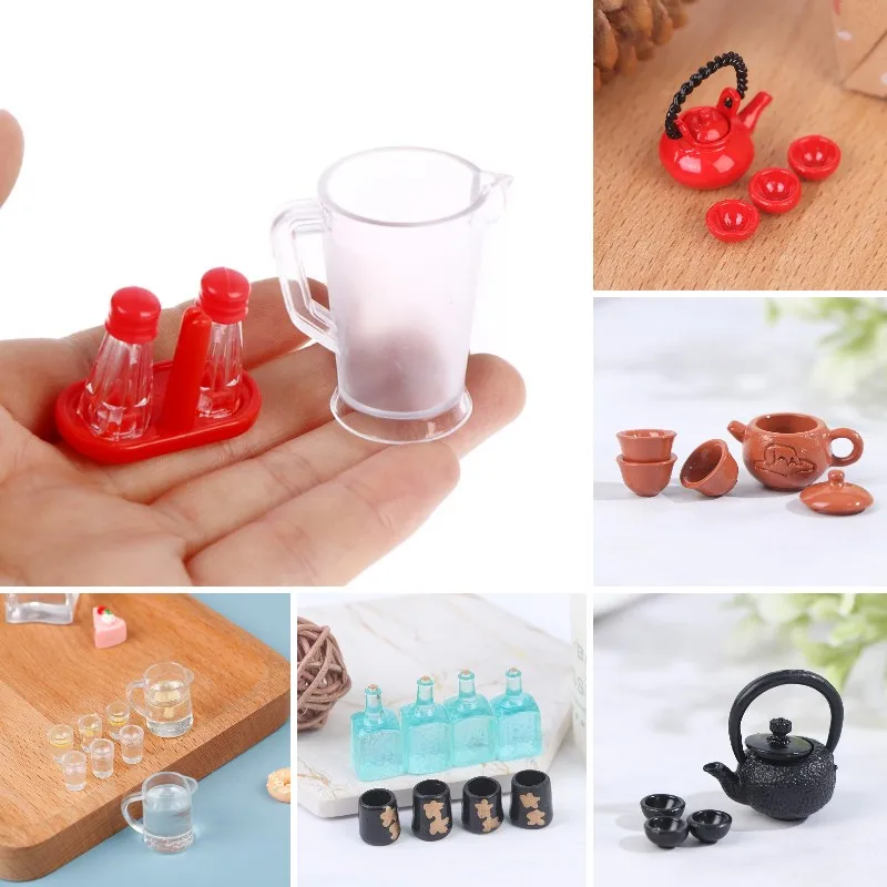 Фото 4 шт./компл. 1:12 миниатюрные чашки и набор чайников для кукольного домика