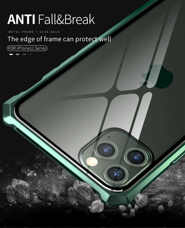 Роскошный металлический корпус для iphone 11 Pro Max, задняя крышка из закаленного стекла для iphone 11 Pro, алюминиевая рамка для iphone 11