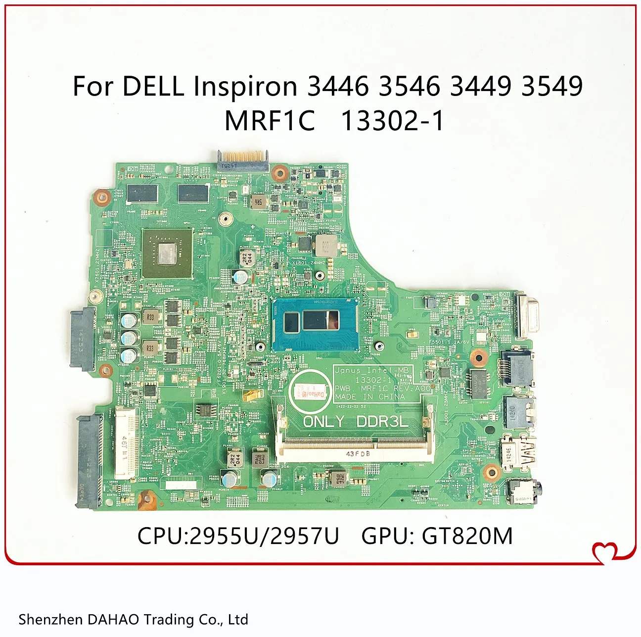 

CN-0TFM8R For DELL Inspiron 3446 3449 3546 3549 Laptop Motherboard 13302-1 With Intel 2955U 2957U CPU GT820M GPU 100% Working
