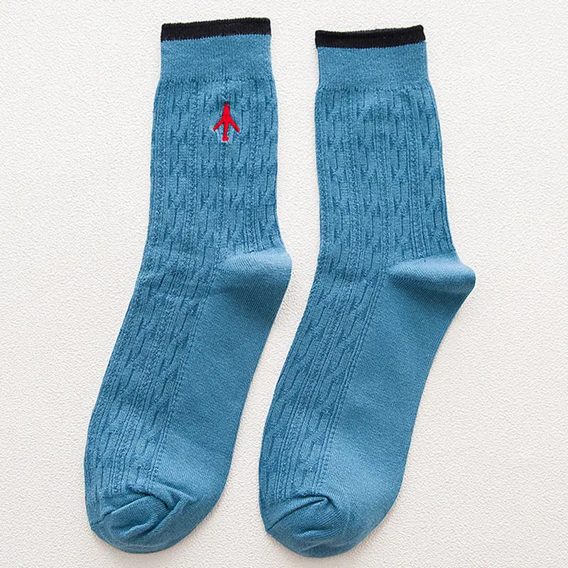 light blue Однотонные мужские носки в деловом стиле; повседневные хлопковые носки с вышивкой самолета; высокое качество; Модный дизайнерский бренд - Цвет: light blue