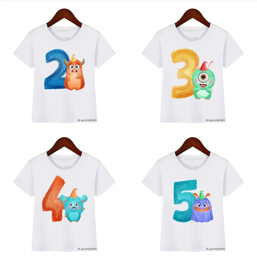 New Cute Kawaii Monster T Shirt Birthday Gift 2-9 Years Old Shirt Cartoon Kids Short Sleeve T-Shirts Girls Baby Boys T shirt Top