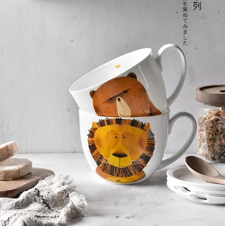 600 мл Творческий Керамика кружка чехол с изображением животного и ложкой