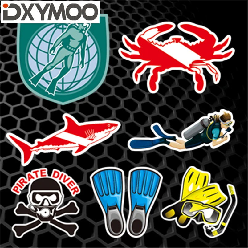 

Scuba Dive Car Window Tail Body Stickers PIRATE DIVER Crab Shark Diving Equipment Reflective 3M Decals