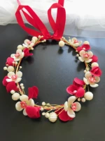 red bridal wedding hair accessories pearl flower girl headband ribbon headpiece hair jewelry accessories
