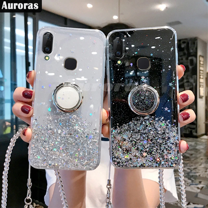 Чехол Auroras с блестками и для VIVO Y91i звездное небо мягкий чехол кольцом Полные
