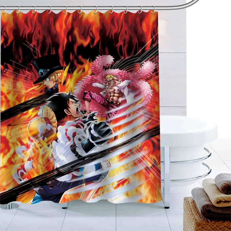 

ShunQian One Piece Anime Shower Curtain Polyester Fabric Bath Screens Curtains For Bathroom 3D Waterproof Bath Curtain Hook