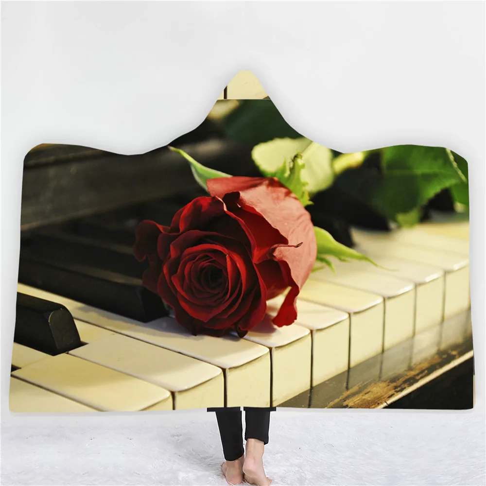 Музыкальный инструмент печать Одеяло с капюшоном теплая зимняя способный