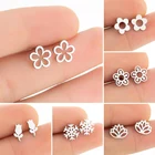 Крошечные серьги из нержавеющей стали в форме цветка для женщин и детей, модные ювелирные изделия, серьги-гвоздики в виде роз, маргариток, лотоса, корейский аксессуар для снежинок