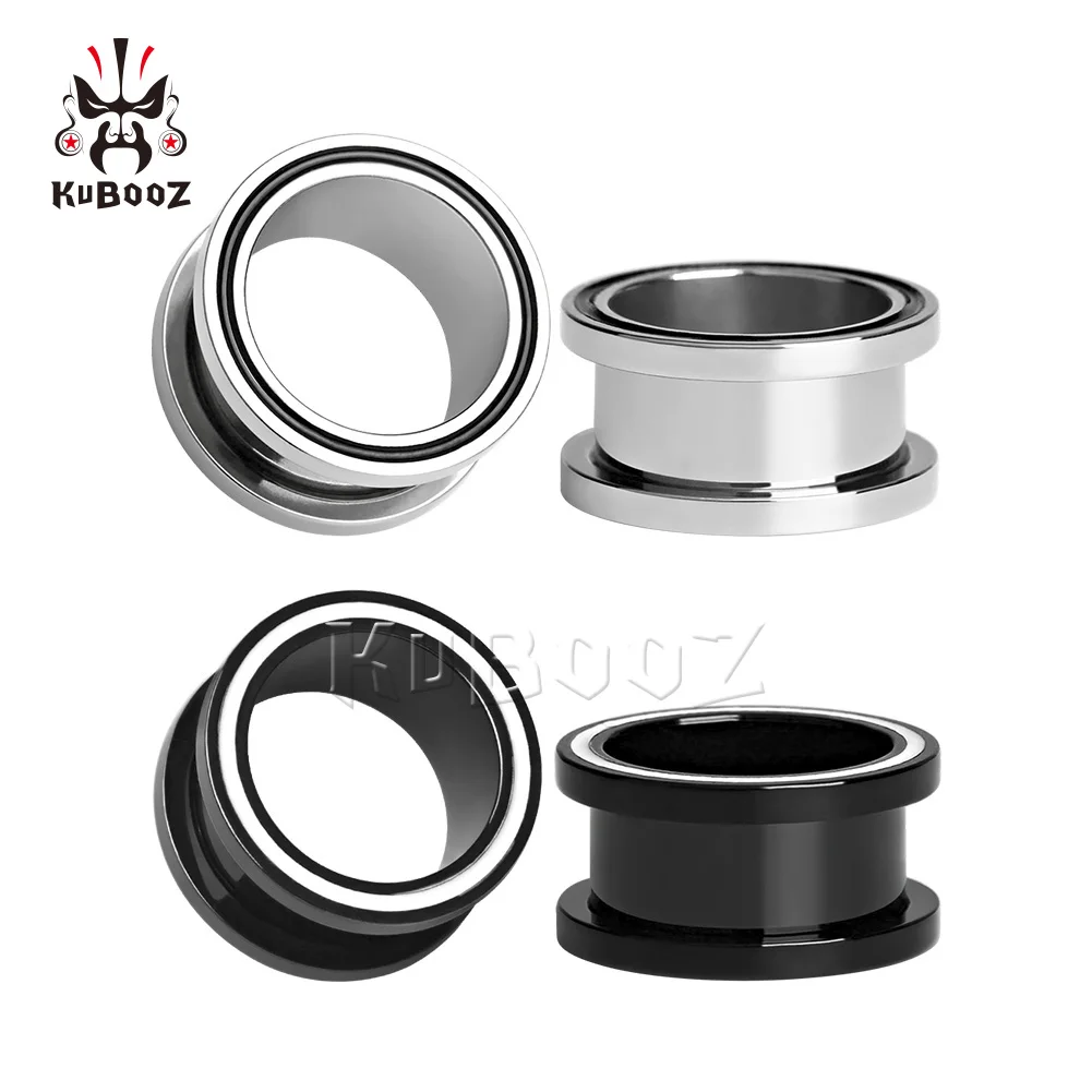 KUBOOZ Ear Plugs Piercing Tunnels Stainless Steel Pulley White Line Screw Extenders Stretchers Fashion Body Jewelry Earring 2PCS