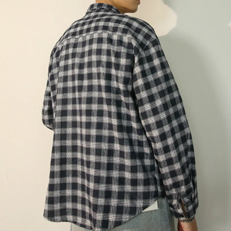 

Men Shirts Plaid Long Sleeve Leisure Spring Outwear Mens Harajuku Chic New Trendy Simple All-match Korean Style Loose Ulzzang