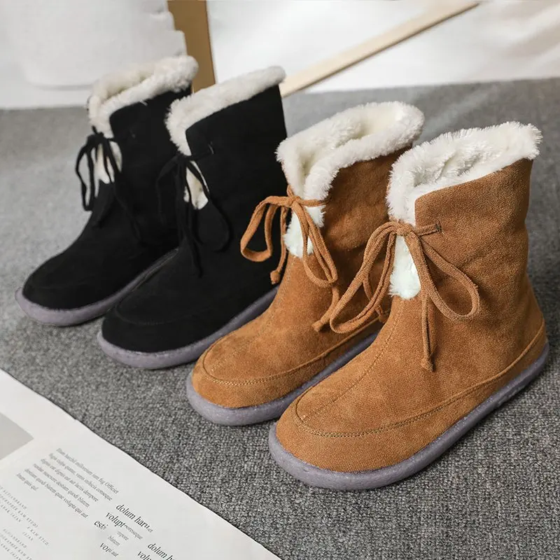

Women 2020 Snow Mid-calf Boots Winter Warm Plush Woman Tassels Ankle Boot Ladies Flat Botas Female Fashion Comfort Shoes Casual