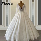 Элегантные белые свадебные платья с бисером, свадебные платья с длинным рукавом, турецкое Африканское свадебное платье невесты с V-образным вырезом 2021 Дубай