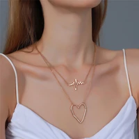 temperament double layer heartbeat pendant necklace jewelry accessories 2021