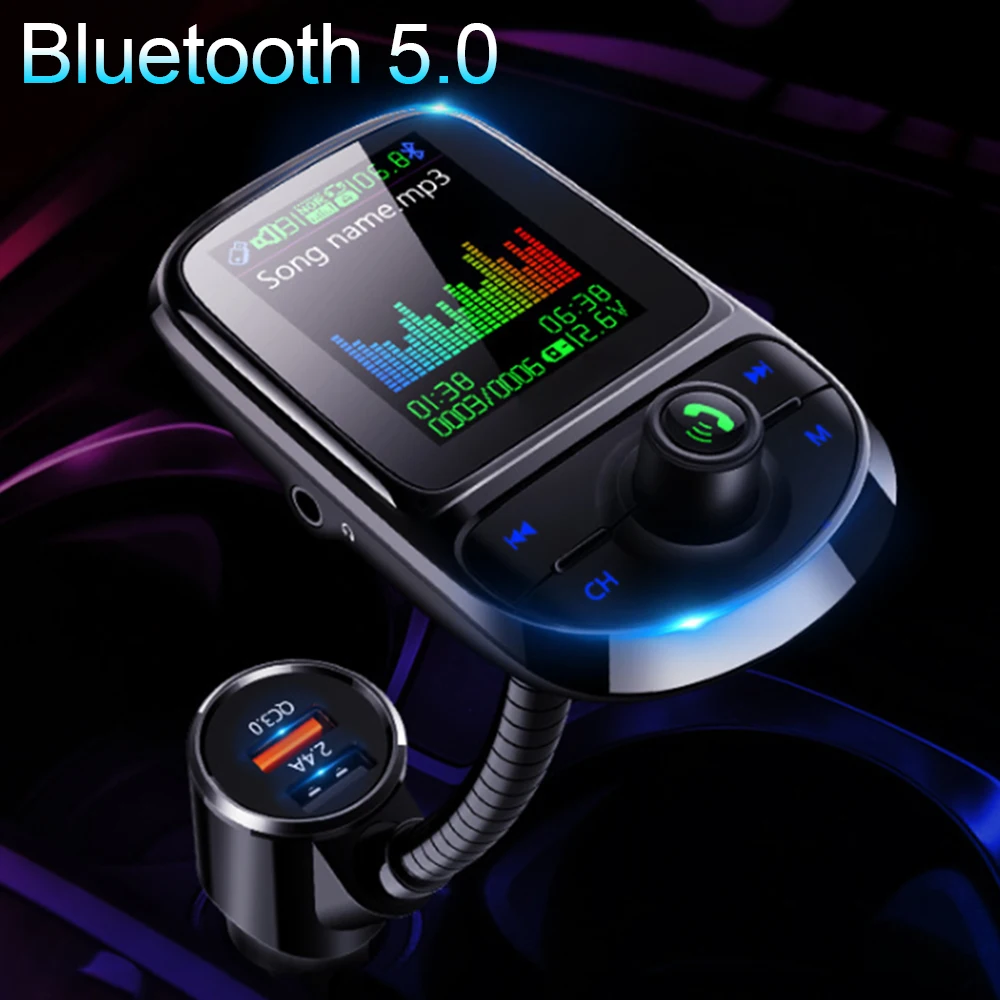 FM трансмиттер JINSERTA с цветным экраном Bluetooth 5 0 быстрая зарядка QC3.0|FM-трансмиттеры| |
