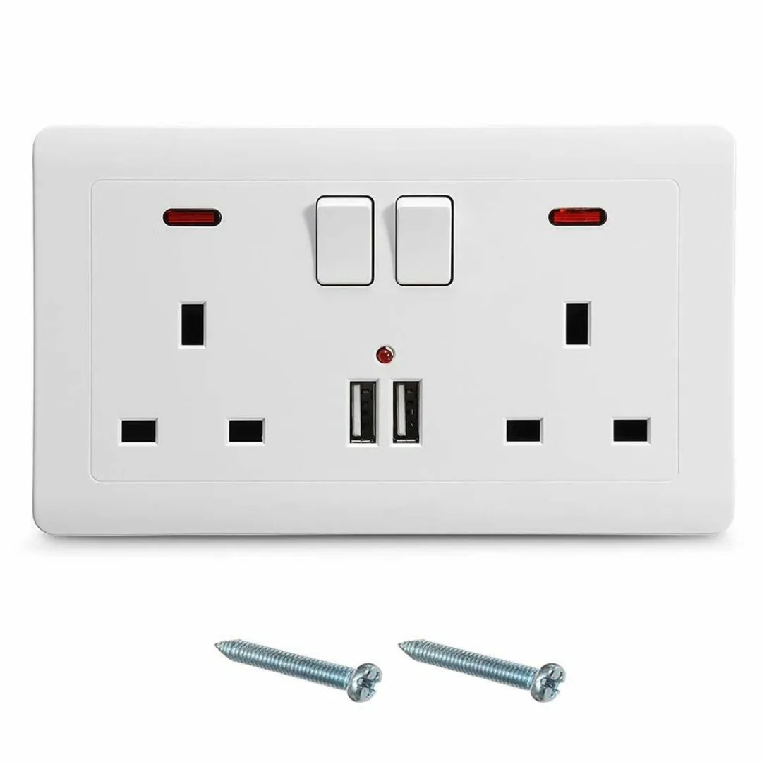 Двухстенная штепсельная розетка 13А + два usb порта зарядное устройство с
