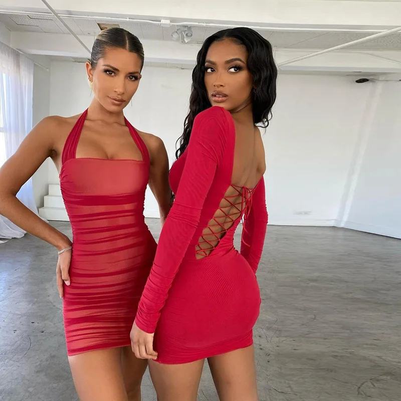 Yimunancy платье с лямкой на шее женское облегающее весна 2021 сексуальное Клубное