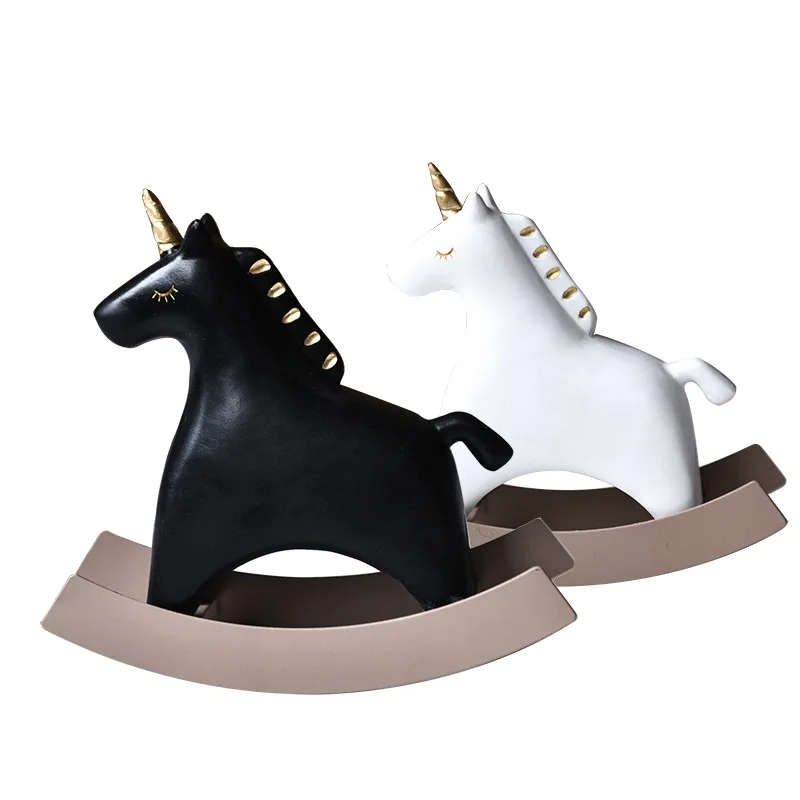 

Nordic Style Creative Unicorn Rocking Horse Ornaments Girl Heart Wooden Horse Home Children's Room Decoration Furnishings Gifts