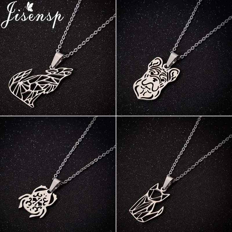 

Jisensp Origami Wolf Necklace for Men Stainless Steel Necklace Retro Animal Pendant Fox Dog Frog Chain Punk Fashion Jewelry