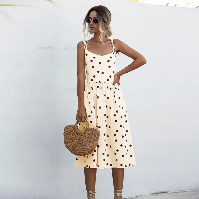 

Wave Point Summer Dress Women Polka Dot Sundress Backless Casual Slim Spaghetti Strap Clothes Boho Beach Dress Women Vestidos