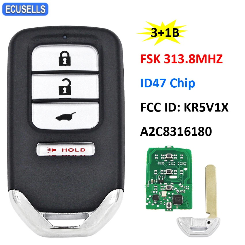 3+1/4 Button Smart Remote Car Key (SUV) FSK 313.8Mhz ID47 47 Chip For Honda HR-V Fit 2016 - 2019 FCC ID: KR5V1X A2C8316180 | Автомобили и