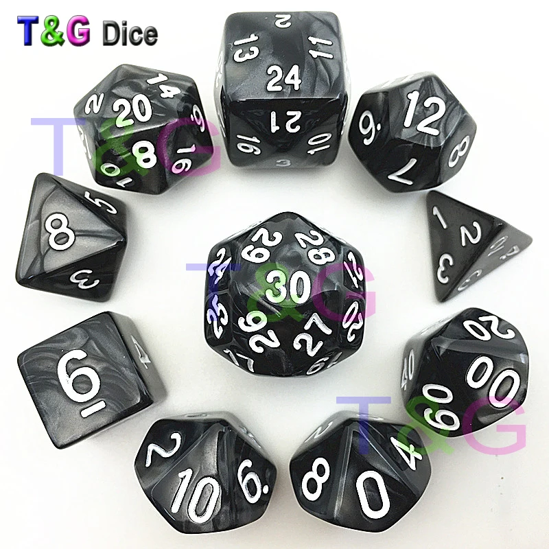 NEW Plastic Polyhedral Dice with Marbled effect D4 D6 D8 3xD10 D12 D20 D24 D30 10pcs Digital | Спорт и развлечения