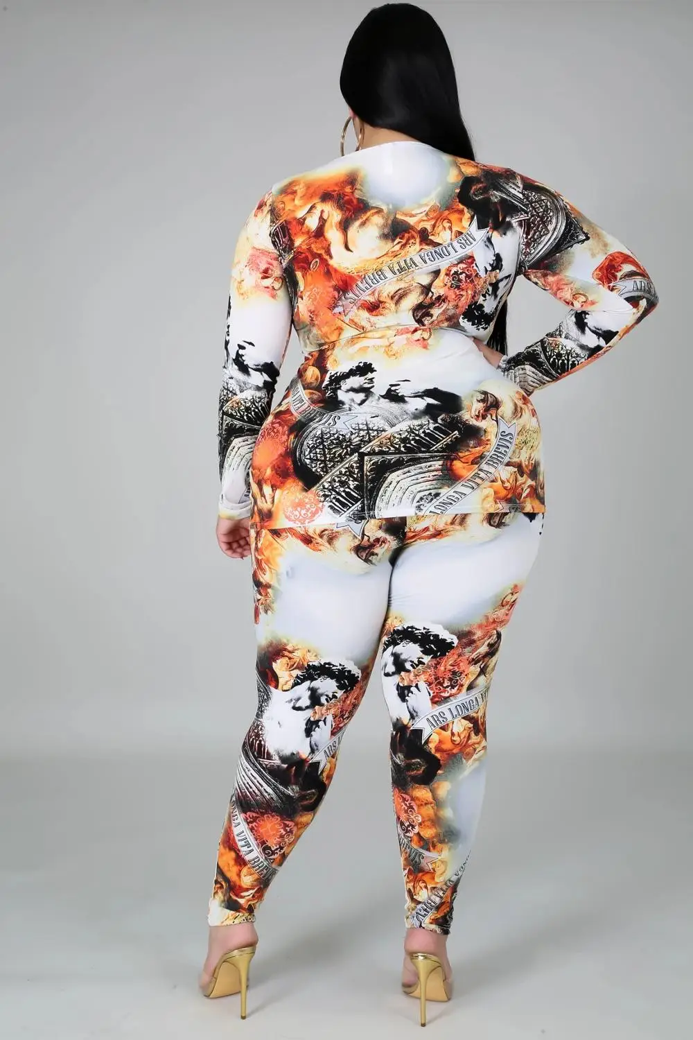 

Fashion Pattern Printed Women Long Pants Sets 2020 Two Pieces Plus Size Long Sleeves Outfits Cluibwear Party Autumn Suits